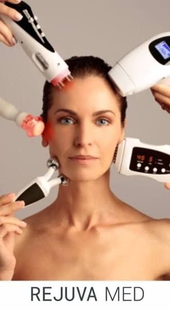 2 - Dr Hans Clinics - Dr Hans Clinics Woman undergoing non-invasive facial rejuvenation with multiple handheld devices surrounding her face.