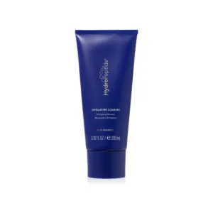 Blue HydroPeptide Exfoliating Cleanser tube with white text, 6.76 fl oz (200 ml), standing upright with a blue cap at the bottom.
