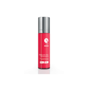 Pink bottle of N Line Advanced Rebalancing Cream-Man with a silver cap, a skin-regeneration cream for men on a white background