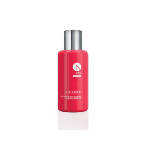 Red skincare bottle labeled 'N Line PHA Touch' on a white background with a silver cap.