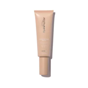 Tinted facial sunscreen tube labeled HydroPeptide Solar Defense SPF 30 standing upright