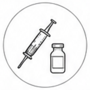 Syringe and vaccine vial inside a circular border