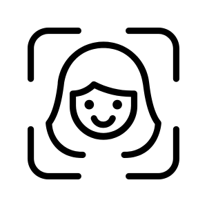 Face inside a square frame icon, representing facial recognition or identity verification