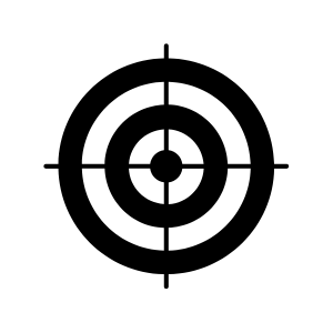 Black bullseye target with three rings and crosshair lines.