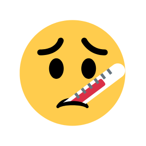 Yellow face emoji looking ill with a thermometer in its mouth, indicating fever or sickness.