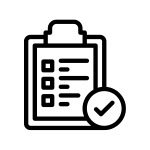 Clipboard icon with a checklist and a checkmark badge, representing completed tasks.