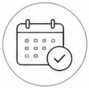 Calendar icon with a checkmark indicating a confirmed date or event