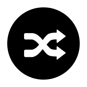 Black circular background with a white exchange (swap) icon: two curved arrows crossing and pointing to the right, indicating swapping or exchanging.