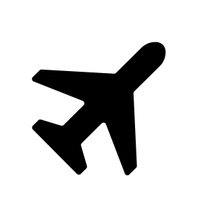 Black silhouette of a fixed-wing airplane angled upward, like an icon.